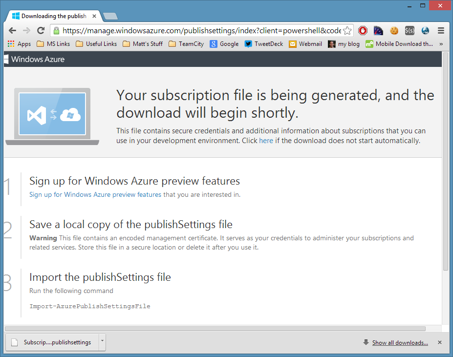 Windows Azure download page