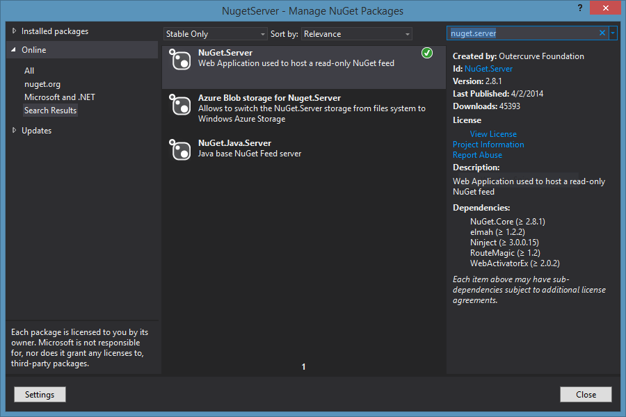 Manage Nuget packages from Visual Studio
